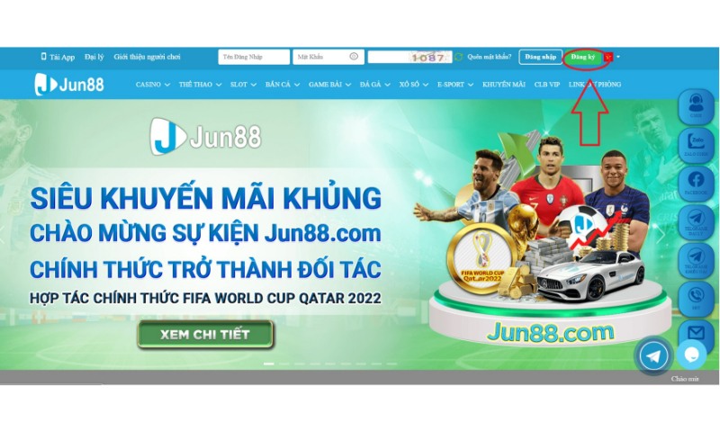 Bấm vào nút “Đăng ký” trên giao diện nhà cái Jun88 để đăng ký Jun88